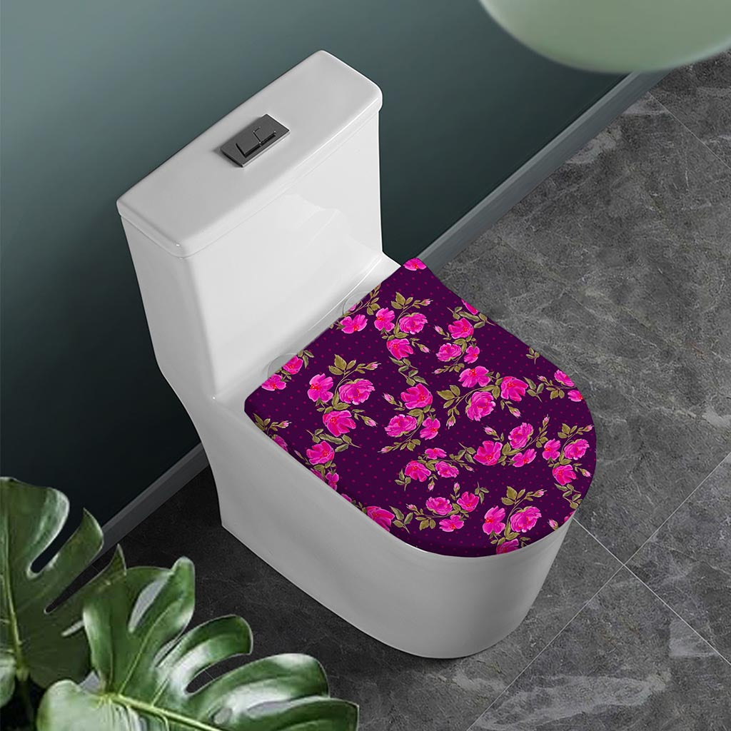 Purple Floral Flower Pattern Print Toilet Lid Cover