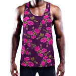 Purple Floral Flower Pattern Print Training Tank Top