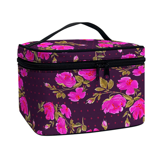 Purple Floral Flower Pattern Print Travel Makeup Bag