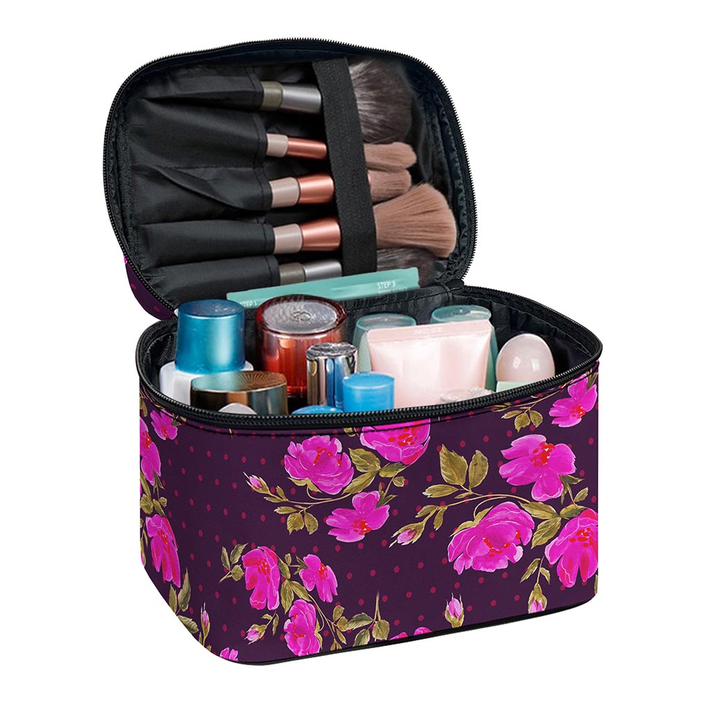 Purple Floral Flower Pattern Print Travel Makeup Bag