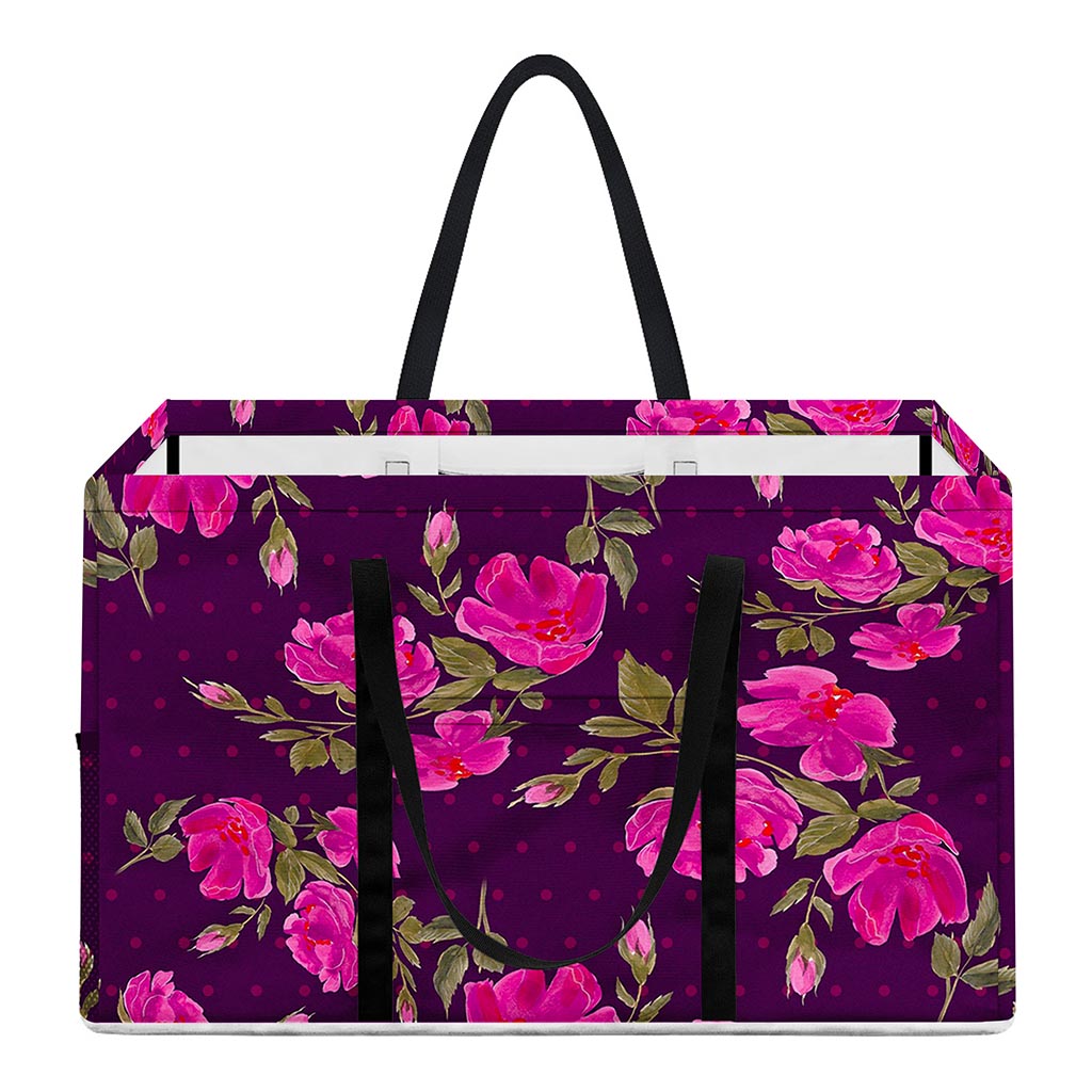 Purple Floral Flower Pattern Print Utility Tote Bag