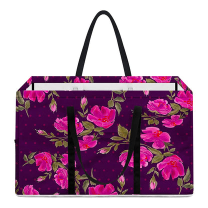 Purple Floral Flower Pattern Print Utility Tote Bag