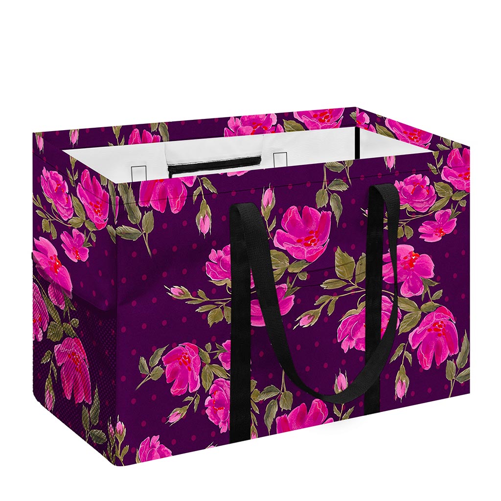 Purple Floral Flower Pattern Print Utility Tote Bag