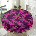 Purple Floral Flower Pattern Print Waterproof Round Tablecloth