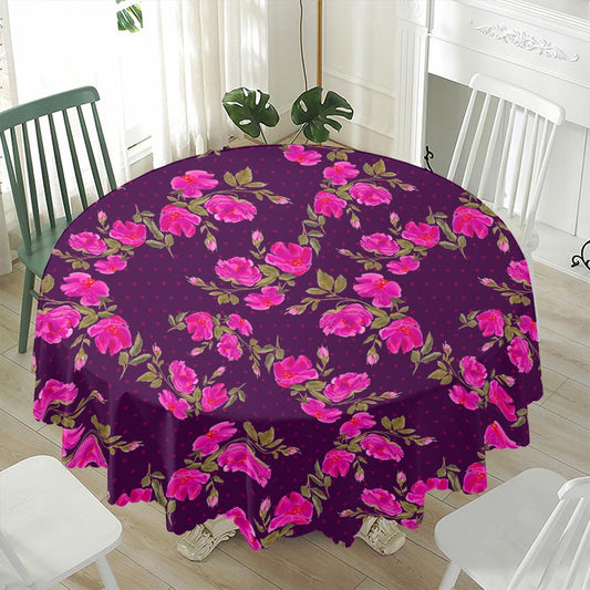 Purple Floral Flower Pattern Print Waterproof Round Tablecloth