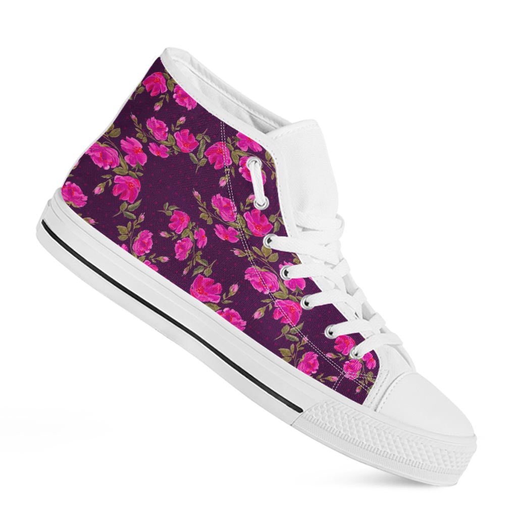 Purple Floral Flower Pattern Print White High Top Sneakers