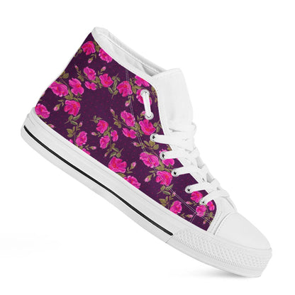 Purple Floral Flower Pattern Print White High Top Sneakers