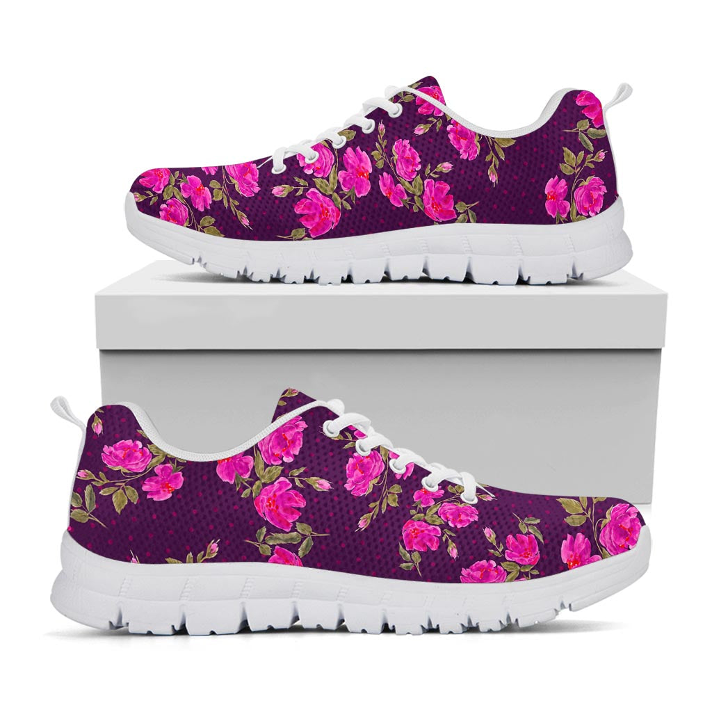 Purple Floral Flower Pattern Print White Running Shoes