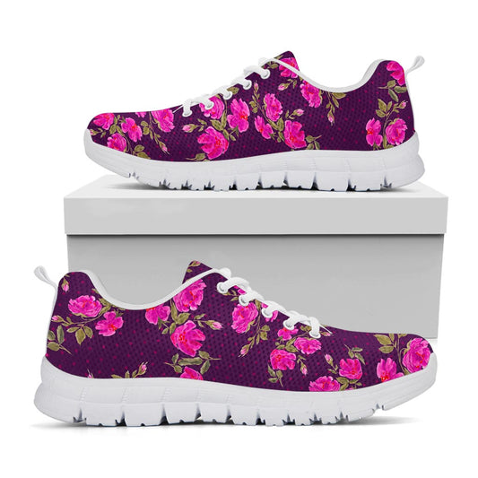 Purple Floral Flower Pattern Print White Running Shoes