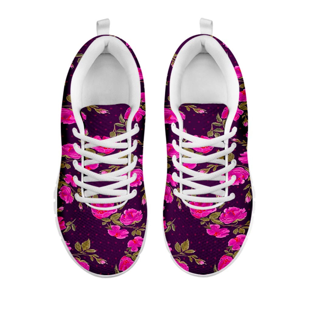 Purple Floral Flower Pattern Print White Running Shoes