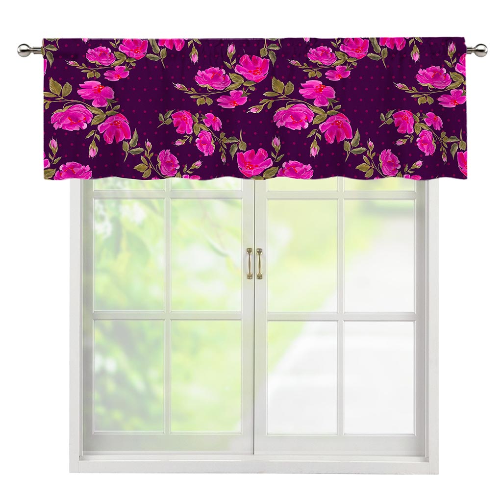 Purple Floral Flower Pattern Print Window Valance