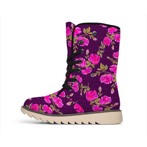 Purple Floral Flower Pattern Print Winter Boots