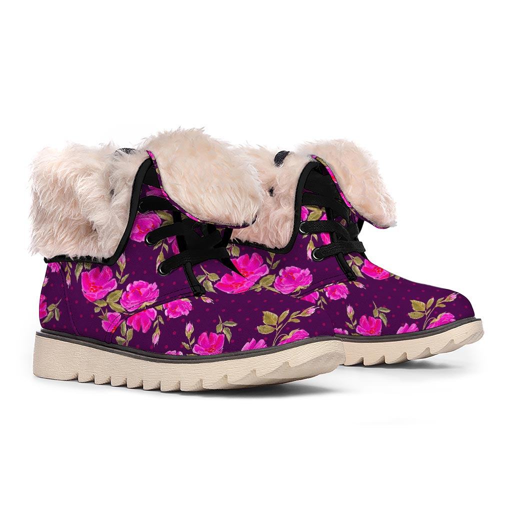 Purple Floral Flower Pattern Print Winter Boots