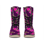 Purple Floral Flower Pattern Print Winter Boots