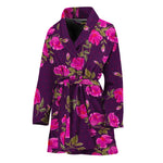 Purple Floral Flower Pattern Print Women's Bathrobe