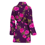 Purple Floral Flower Pattern Print Women's Bathrobe