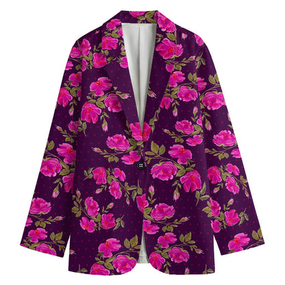Purple Floral Flower Pattern Print Women's Blazer
