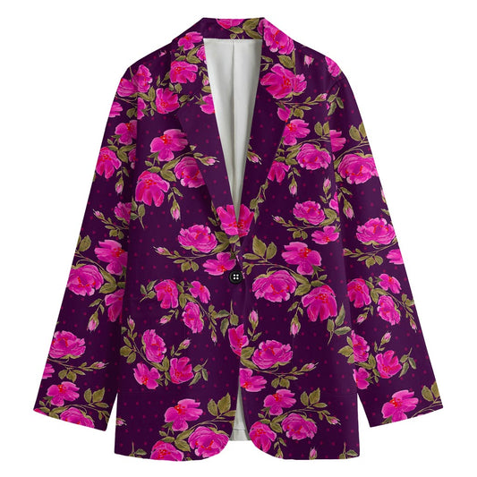 Purple Floral Flower Pattern Print Women's Blazer