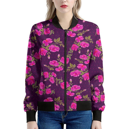 Purple Floral Flower Pattern Print Women's Bomber Jacket