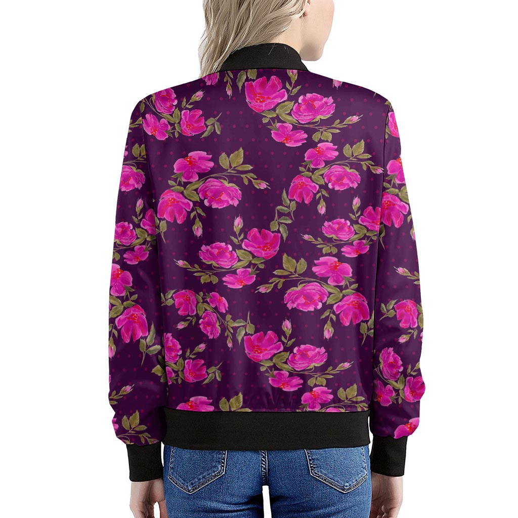 Purple Floral Flower Pattern Print Women's Bomber Jacket