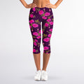 Purple Floral Flower Pattern Print Women's Capri Leggings