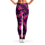 Purple Floral Flower Pattern Print Women's Leggings