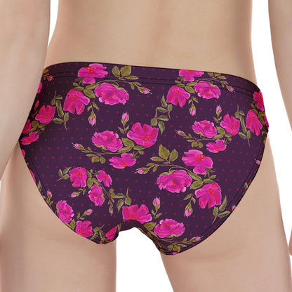 Purple Floral Flower Pattern Print Women's Panties