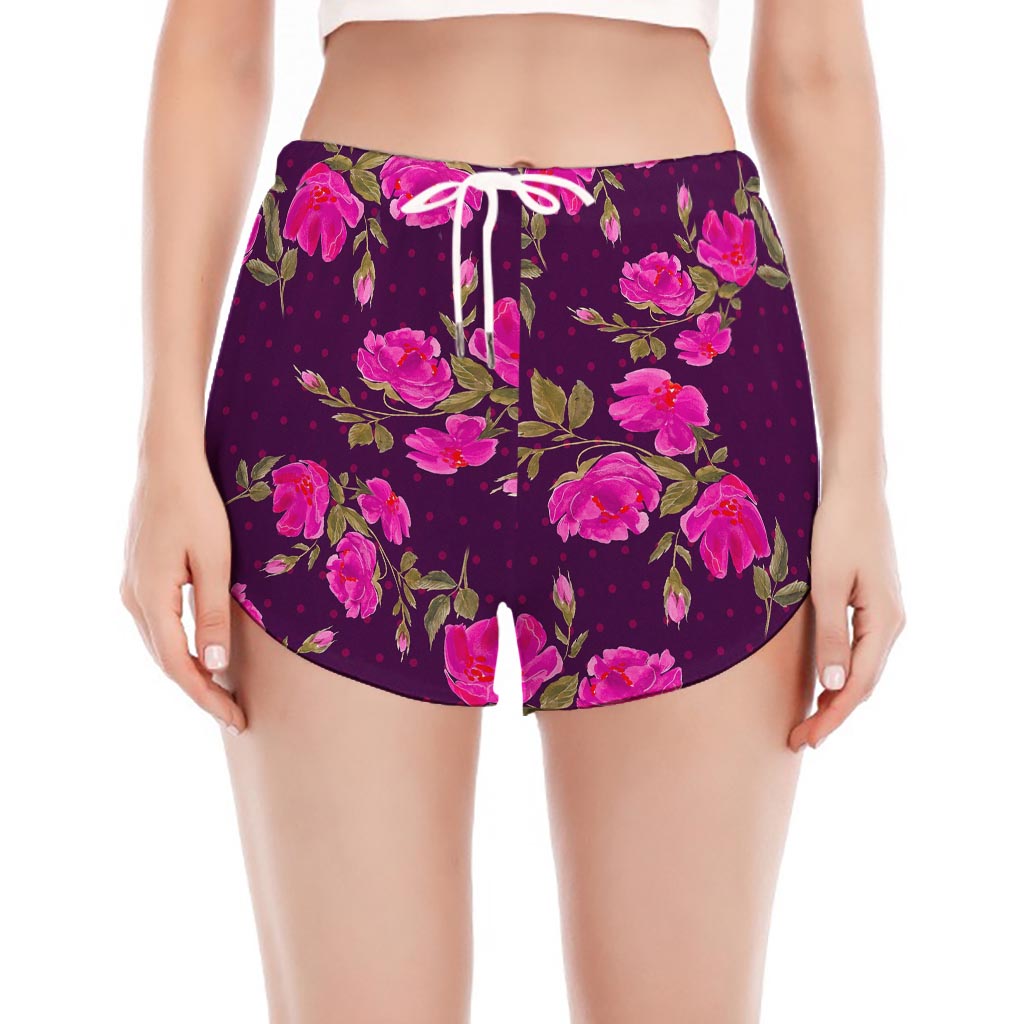 Purple Floral Flower Pattern Print Women's Split Running Shorts