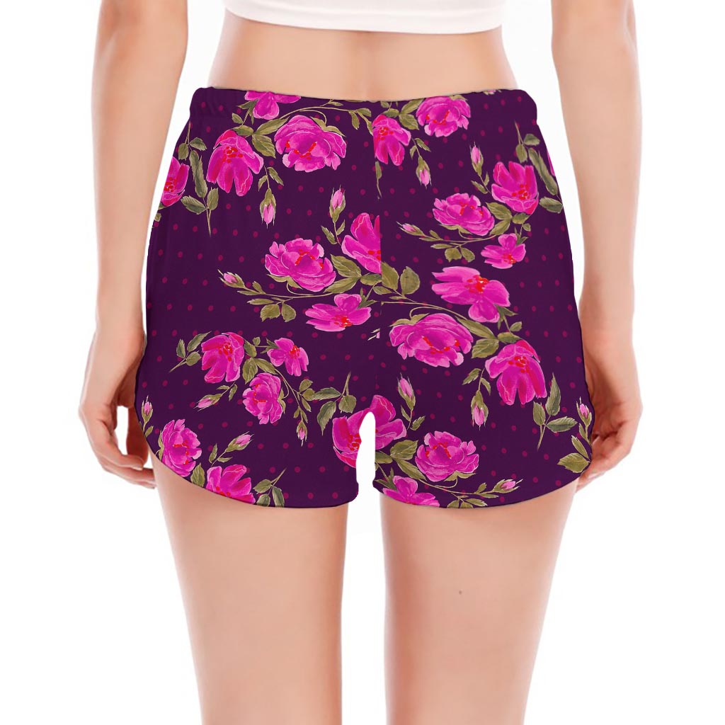 Purple Floral Flower Pattern Print Women's Split Running Shorts