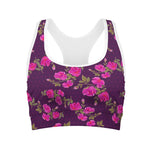 Purple Floral Flower Pattern Print Women's Sports Bra