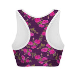 Purple Floral Flower Pattern Print Women's Sports Bra