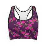 Purple Floral Flower Pattern Print Women's Sports Bra