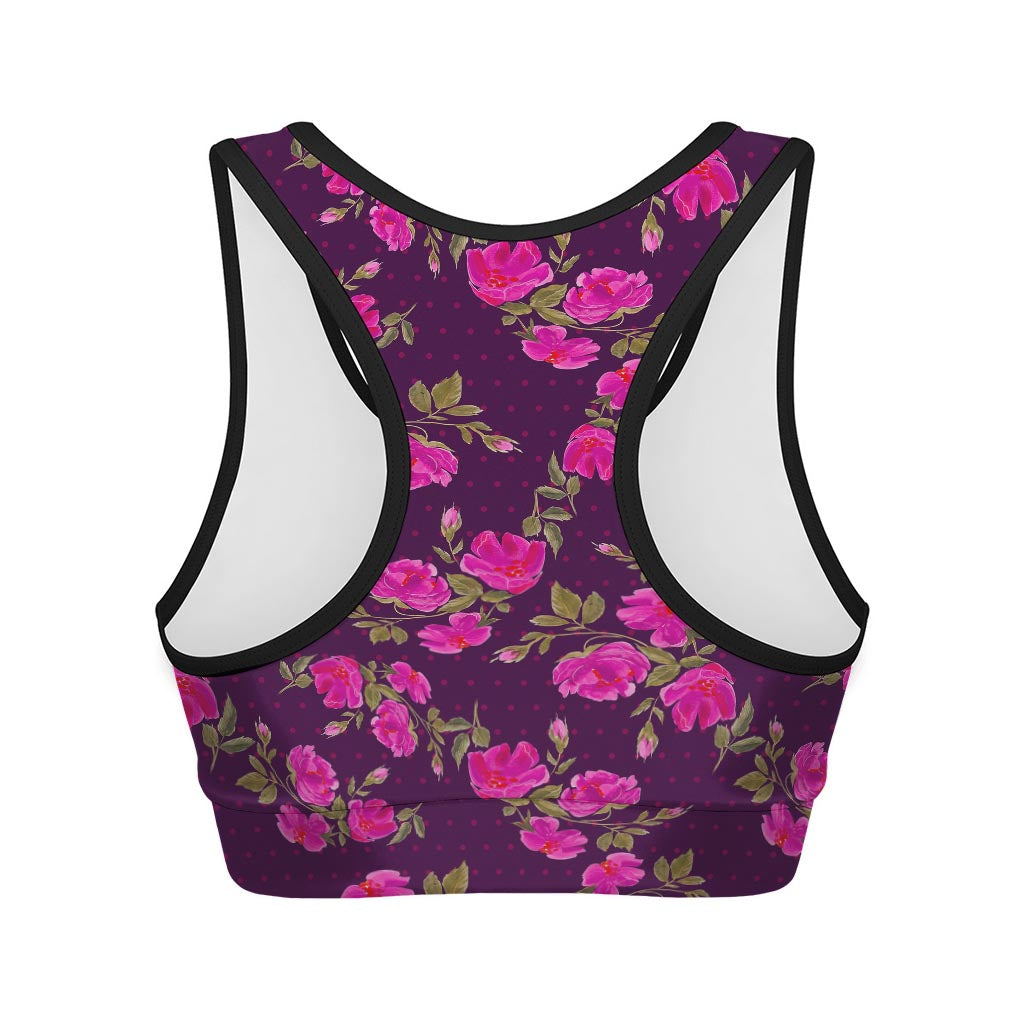 Purple Floral Flower Pattern Print Women's Sports Bra