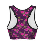 Purple Floral Flower Pattern Print Women's Sports Bra
