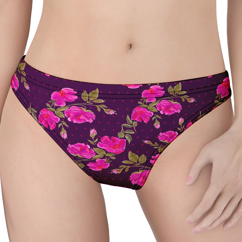 Purple Floral Flower Pattern Print Women's Thong