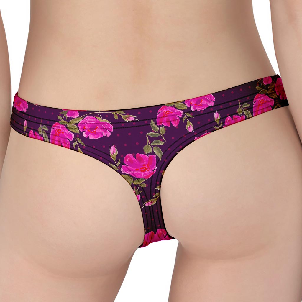 Purple Floral Flower Pattern Print Women's Thong