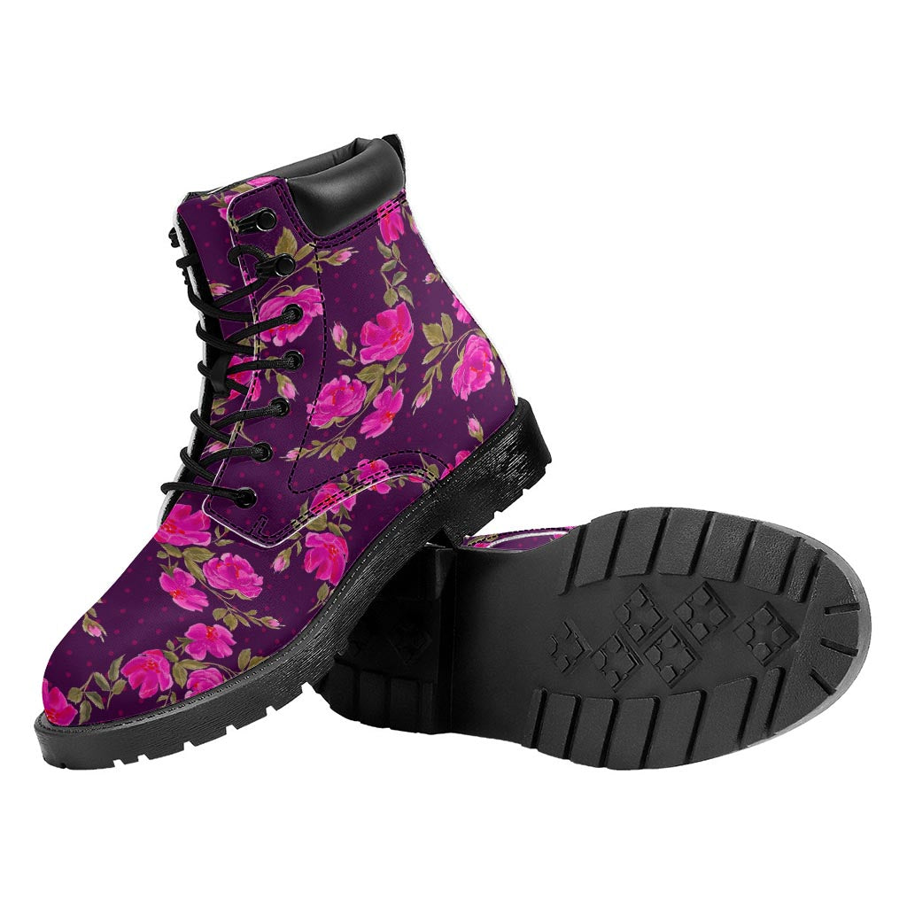 Purple Floral Flower Pattern Print Work Boots