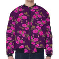 Purple Floral Flower Pattern Print Zip Sleeve Bomber Jacket