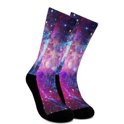 Purple Galaxy Space Blue Stardust Print Crew Socks