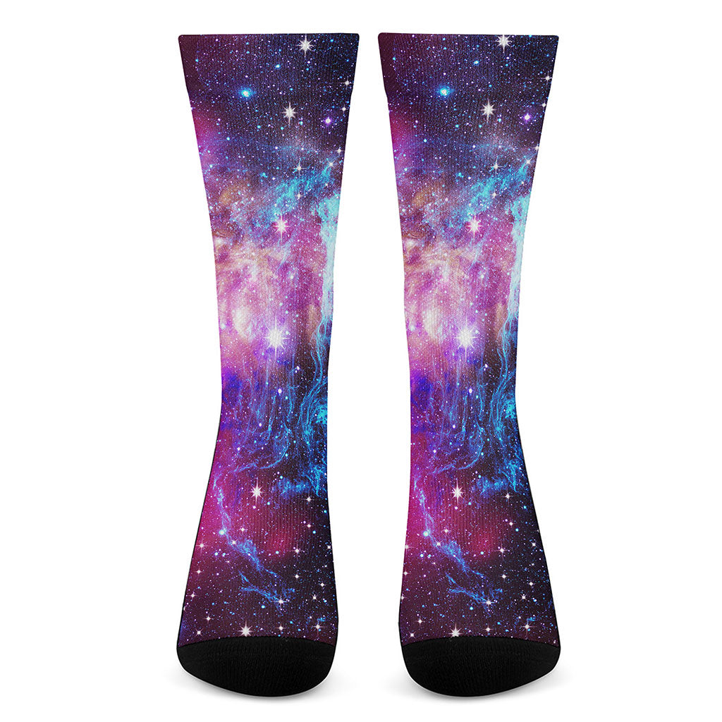 Purple Galaxy Space Blue Stardust Print Crew Socks