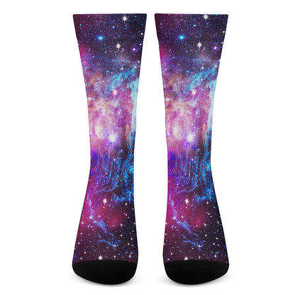 Purple Galaxy Space Blue Stardust Print Crew Socks