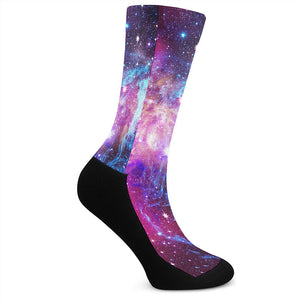 Purple Galaxy Space Blue Stardust Print Crew Socks