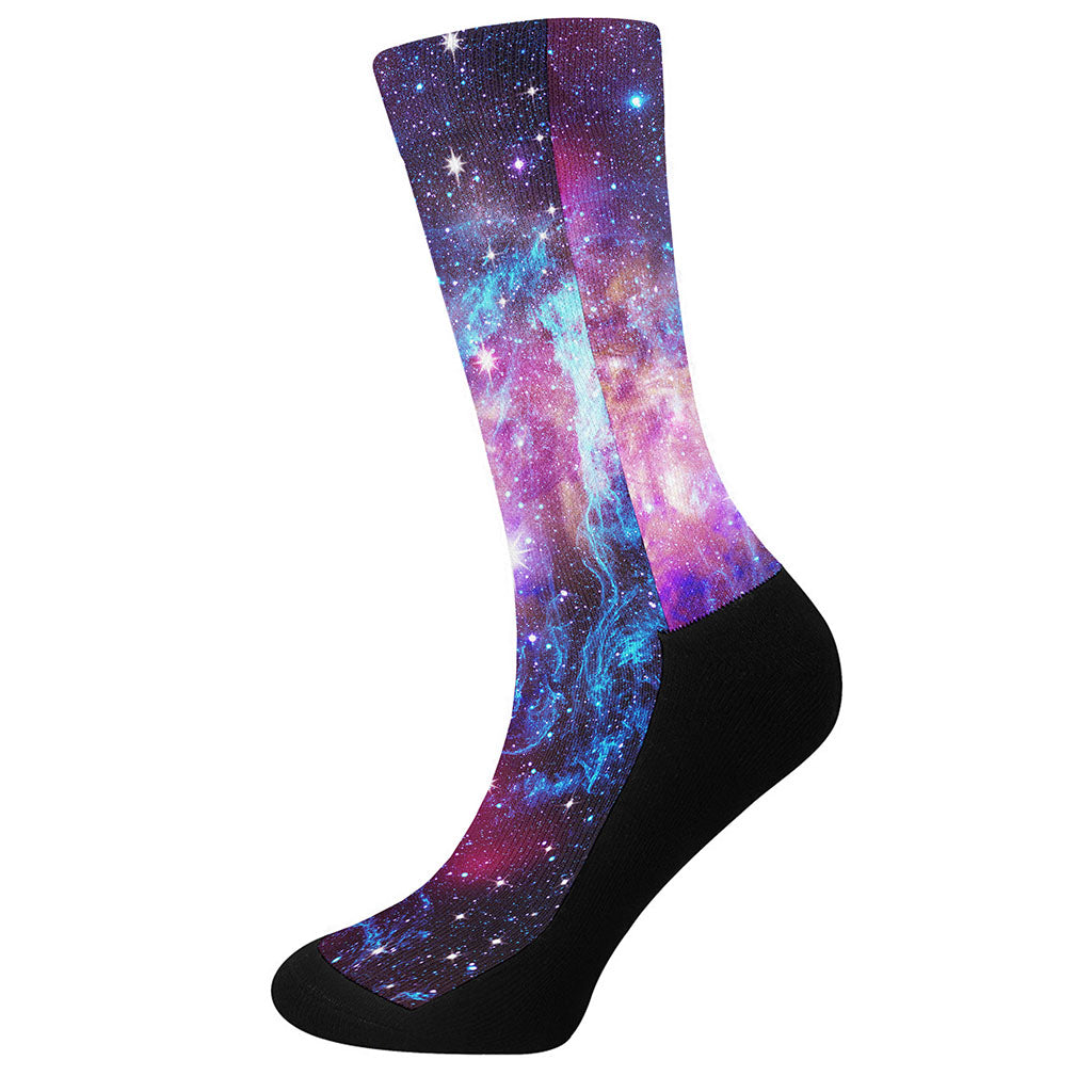 Purple Galaxy Space Blue Stardust Print Crew Socks