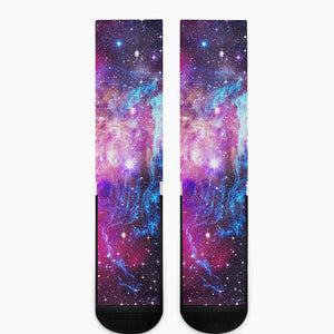 Purple Galaxy Space Blue Stardust Print Crew Socks