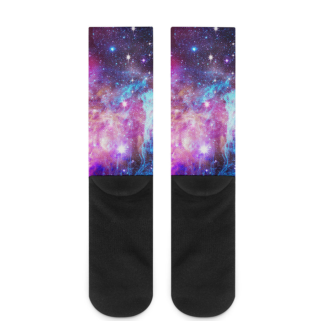 Purple Galaxy Space Blue Stardust Print Crew Socks