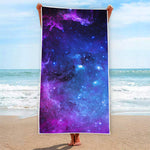 Purple Galaxy Space Blue Starfield Print Beach Towel