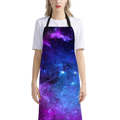 Purple Galaxy Space Blue Starfield Print Bib Apron With Pocket
