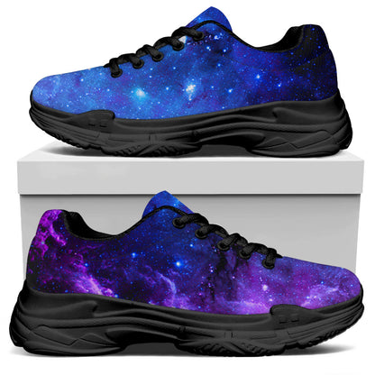 Purple Galaxy Space Blue Starfield Print Black Chunky Shoes
