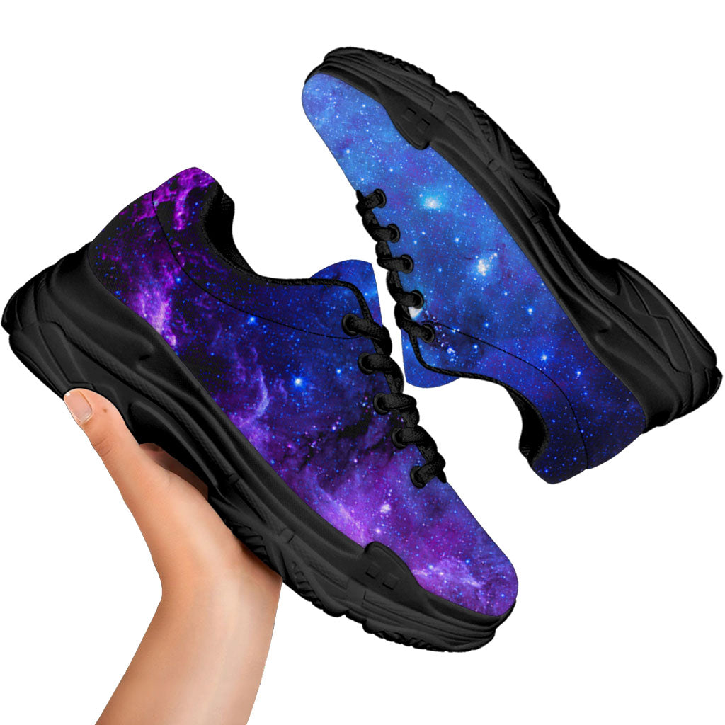 Purple Galaxy Space Blue Starfield Print Black Chunky Shoes