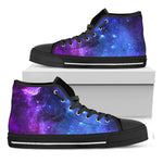 Purple Galaxy Space Blue Starfield Print Black High Top Sneakers